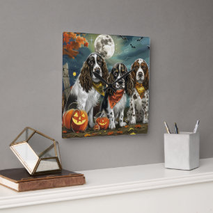 Springer Spaniel Halloween Spooky Vierkante Klok