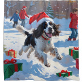 Springer Spaniel Hardloopsneeuw met kerst Pet Douchegordijn (Voorkant)