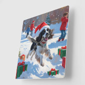 Springer Spaniel Hardloopsneeuw met kerst Pet Vierkante Klok (Hoek)