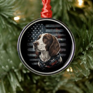 Springer Spaniel Hond Amerikaanse Vlag Metalen Ornament