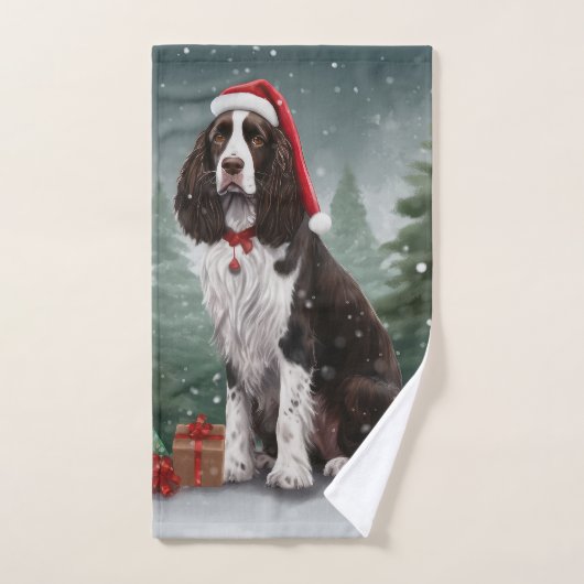 Springer Spaniël Hond in Sneeuw Kerstmis Bad Handdoek (Handdoek)
