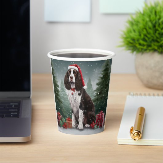 Springer Spaniël Hond in Sneeuw Kerstmis Papieren Bekers (Insitu)