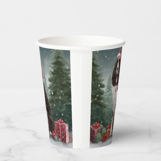 Springer Spaniël Hond in Sneeuw Kerstmis Papieren Bekers (Rechts)