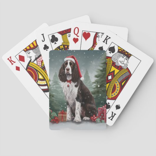 Springer Spaniël Hond in Sneeuw Kerstmis Pokerkaarten (Achterkant)