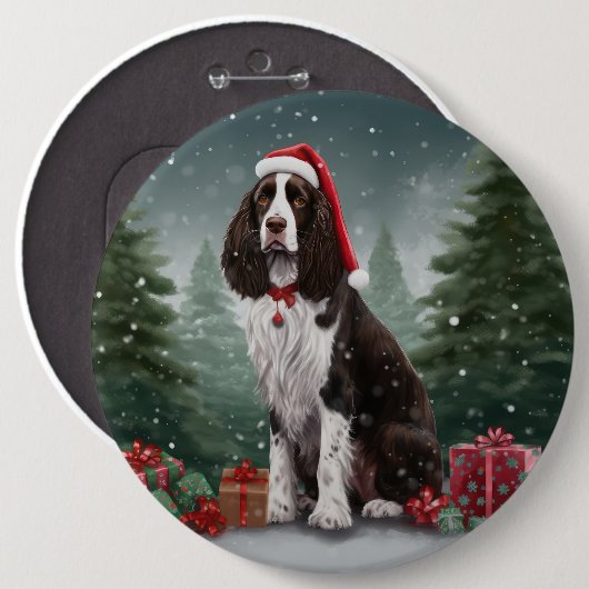 Springer Spaniël Hond in Sneeuw Kerstmis Ronde Button 6,0 Cm (Voorkant /achterkant)