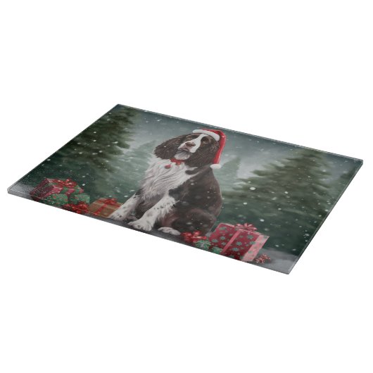 Springer Spaniël Hond in Sneeuw Kerstmis Snijplank (Hoek)