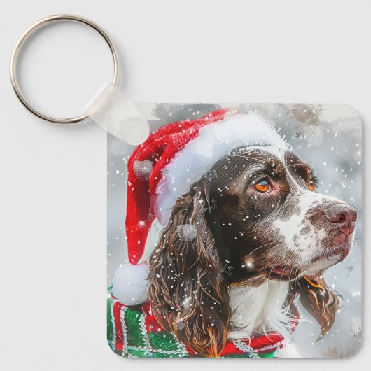 Springer Spaniel Hond Kerstfeest Sleutelhanger (Voorkant)