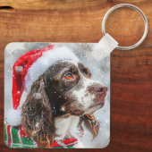 Springer Spaniel Hond Kerstfeest Sleutelhanger (Achterkant)