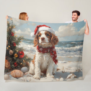 Springer Spaniel Hond Kerstmis Vintage Strand Fleece Deken