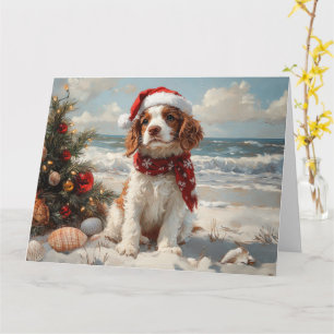 Springer Spaniel Hond Kerstmis Vintage Strand Kaart