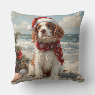 Springer Spaniel Hond Kerstmis Vintage Strand Kussen
