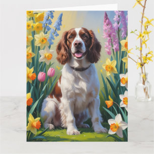 Springer Spaniel Hond Lente Bloemen Schilderij Kaart