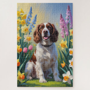 Springer Spaniel Hond Lente Bloemen Schilderij Legpuzzel