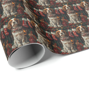 Springer Spaniel Hond Met Kerstcadeau Open haard Cadeaupapier