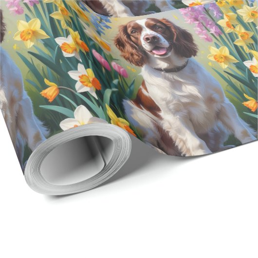 Springer Spaniel Hond Spring Bloemen Schilderen Cadeaupapier (Rol Hoek)
