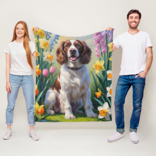 Springer Spaniel Hond Spring Bloemen Schilderen Fleece Deken