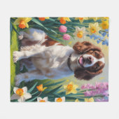 Springer Spaniel Hond Spring Bloemen Schilderen Fleece Deken (Voorkant (Horizontaal))