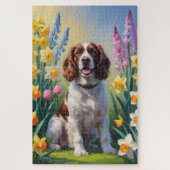 Springer Spaniel Hond Spring Bloemen Schilderen Legpuzzel (Verticaal)