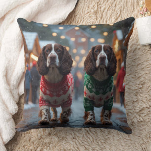 Springer Spaniel Honden Kerst Sneeuw Vakantie Kussen
