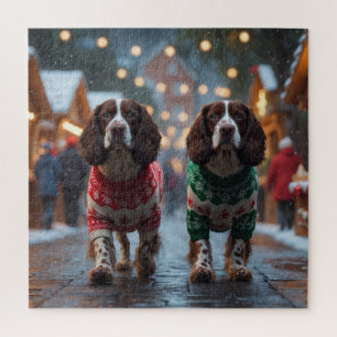 Springer Spaniel Honden Kerst Sneeuw Vakantie Legpuzzel