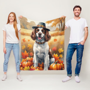 Springer Spaniel in herfstbladeren Thanksgiving Ku Fleece Deken
