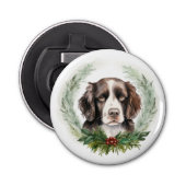 Springer spaniel kerst krans feestelijke pup button flesopener (Voorkant)