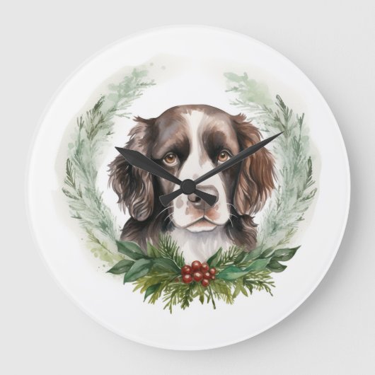 Springer spaniel kerst krans feestelijke pup grote klok (Voorkant)