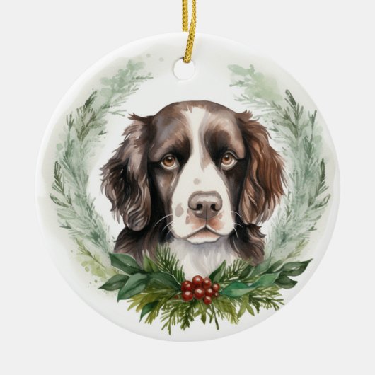 Springer spaniel kerst krans feestelijke pup keramisch ornament (Voorkant)