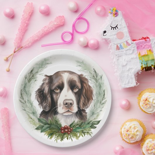 Springer spaniel kerst krans feestelijke pup papieren bordje (Feest)