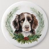 Springer spaniel kerst krans feestelijke pup ronde button 6,0 cm (Voorkant)