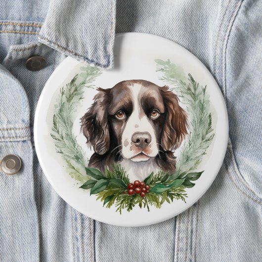 Springer spaniel kerst krans feestelijke pup ronde button 6,0 cm (In situ)