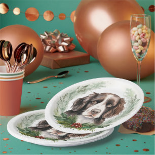Springer Spaniel Kerst Krans Festieve Pup Papieren Bordje