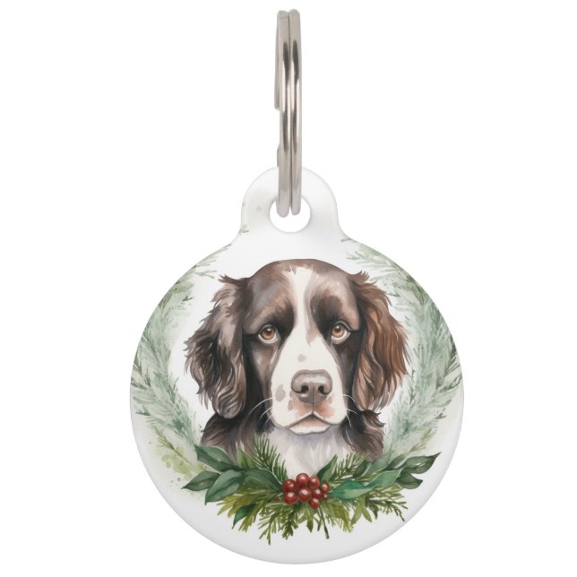 Springer Spaniel Kerstkrans Festieve Pup Huisdierpenning (Voorkant)