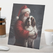 Springer Spaniël Kerstman Feestelijke Kerstmis Reclamebord Met Voetstuk (Insitu)