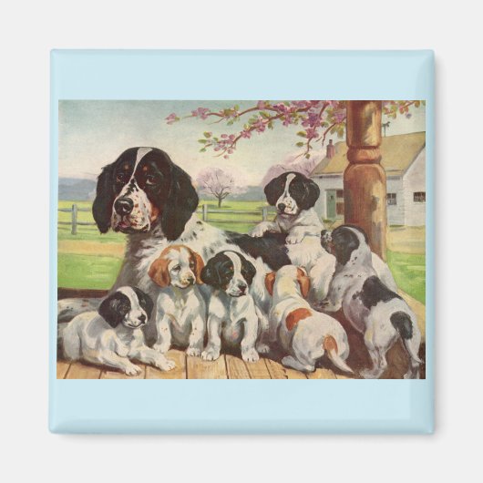 springer spaniel moeder en puppies magneet (Voorkant)