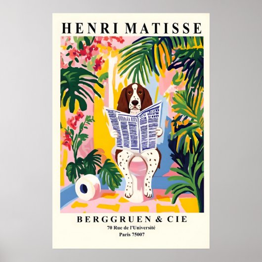 Springer Spaniel On a Toilet - Funny Matisse Style Poster (Voorkant)