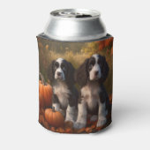Springer Spaniel Puppy Herfst Delight Pompoen Blikjeskoeler (Blikje Achterkant)