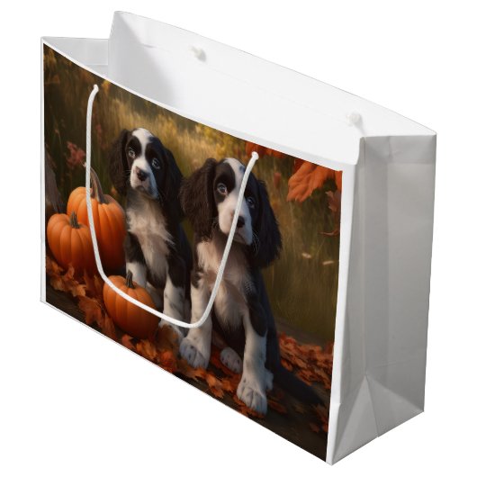 Springer Spaniel Puppy Herfst Delight Pompoen Groot Cadeauzakje (Voorkant Gekanteld)