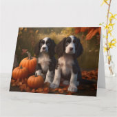 Springer Spaniel Puppy Herfst Delight Pompoen Kaart (Gele Bloem)