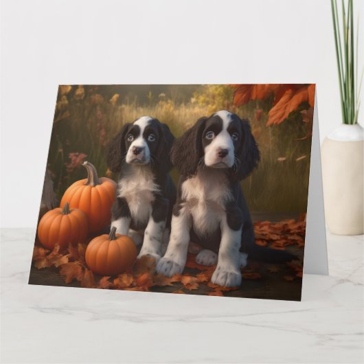 Springer Spaniel Puppy Herfst Delight Pompoen Kaart (Voorkant)