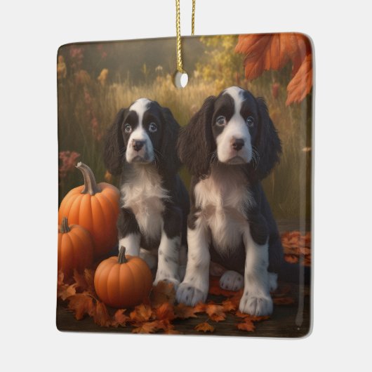 Springer Spaniel Puppy Herfst Delight Pompoen Keramisch Ornament (Links)