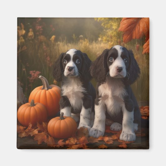 Springer Spaniel Puppy Herfst Delight Pompoen Magneet (Voorkant)