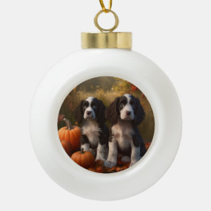 Springer Spaniel Puppy Herfst Plezier Pompoen Keramische Bal Ornament