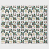 Springer Spaniel Retro Truck Monogram Kerstmis Cadeaupapier (Vlak)