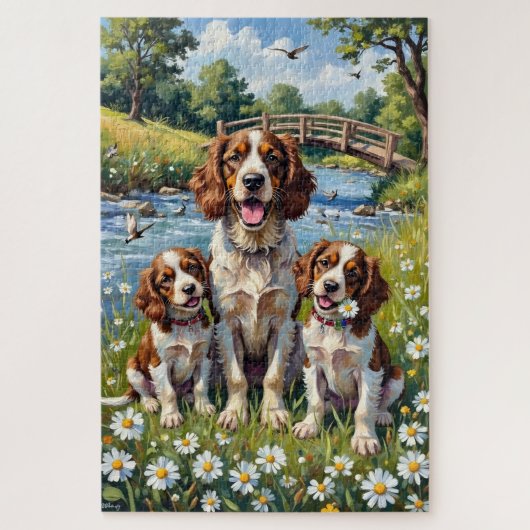 Springer Spaniel Riverside Daisy Kunst Legpuzzel (Verticaal)