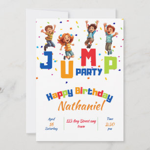 Springfeest uitnodiging, trampoline feest uitnodig kaart