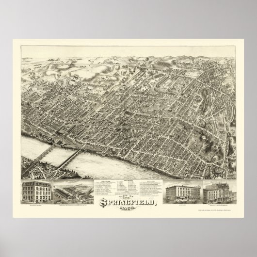 Springfield, MA Panoramic Map - 1875 Poster (Voorkant)
