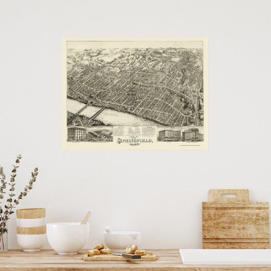 Springfield, MA Panoramic Map - 1875 Poster (Keuken)