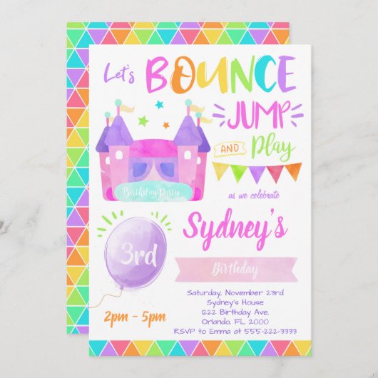 Springkasteel uitnodiging, Springende uitnodiginge Kaart (Voorkant / Achterkant)