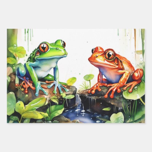 Springkikkers in het Waterverf regenwoud Inpakpapier Vel (Voorkant)